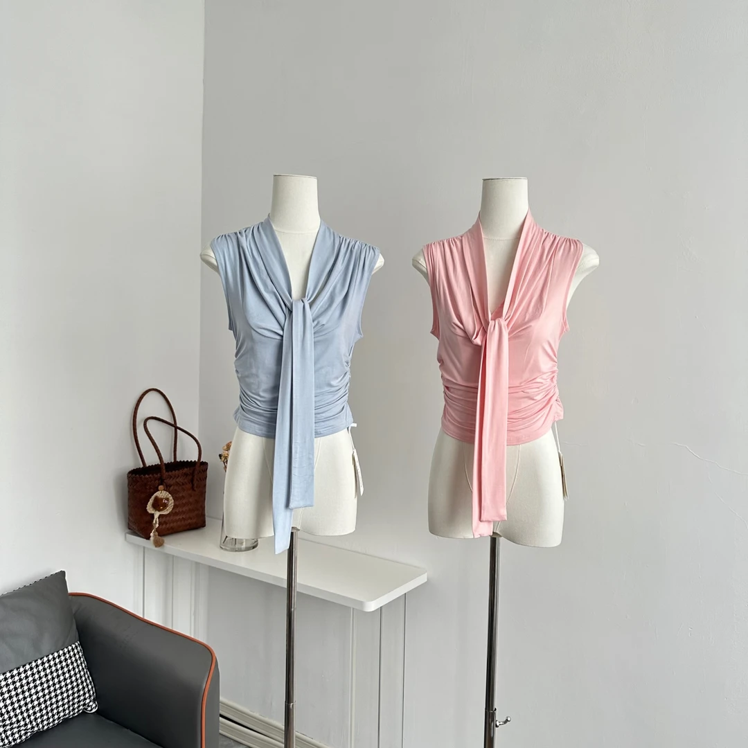 落樱春日曲韩系温柔气质百搭领带背心上衣女2025夏季新款