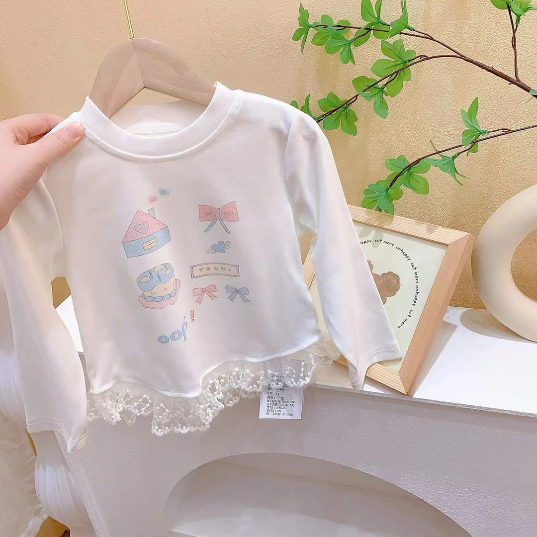 女童白色蕾丝边上衣（MX-M327-春秋）