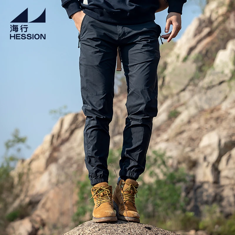 海行户外速干透气修身休闲长裤男2025年夏新款徒步登山冰丝束脚裤