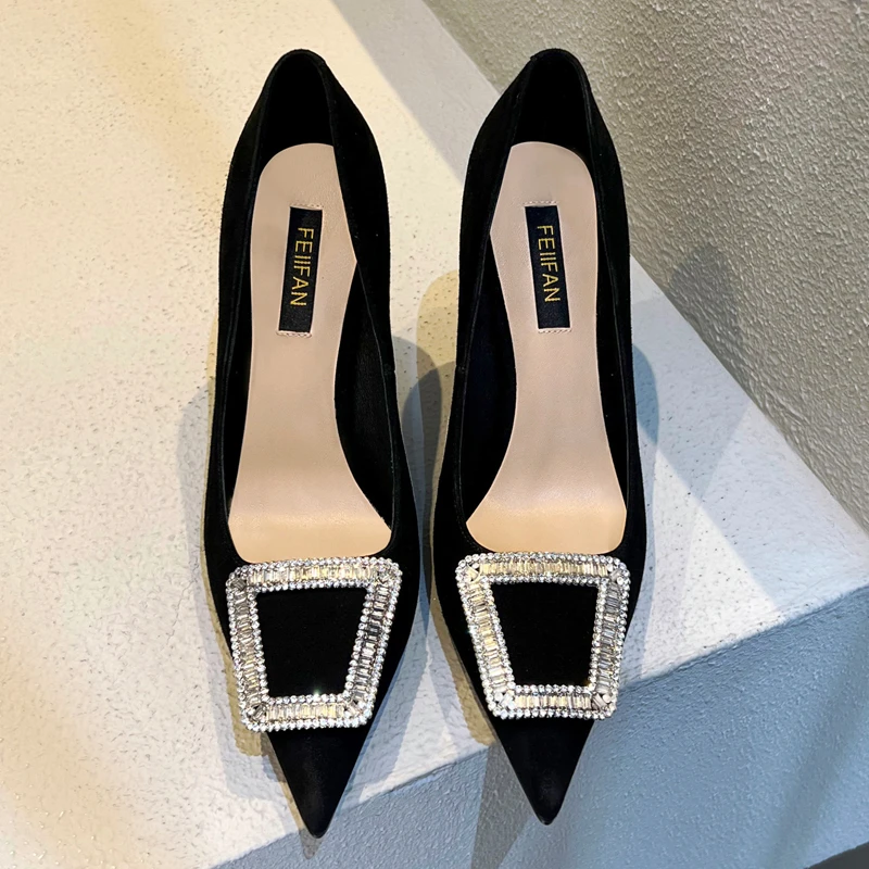 黑色高跟鞋2025春秋新款细跟不累脚职业气质百搭单鞋女5618