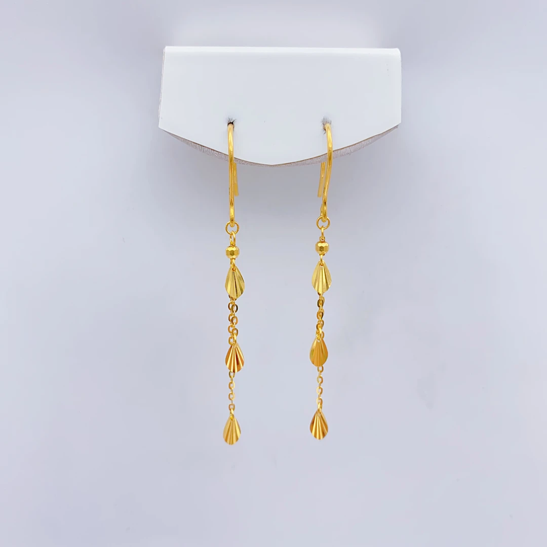 老庙黄金足金5G工艺片片落叶小清新百搭时尚耳钩流苏1.91克