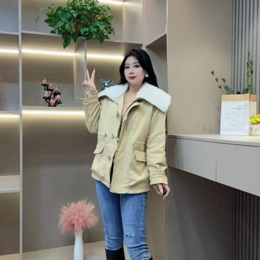 冬季加绒外套-甜 5204时尚潮流毛毛中长款显瘦胖MM大码女装新款