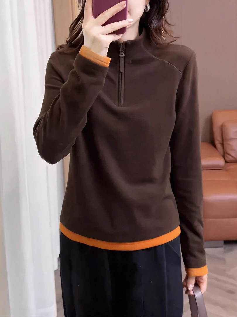 2025冬季新款撞色拼接设计感卫衣欧货休闲简约百搭显瘦长袖上衣女