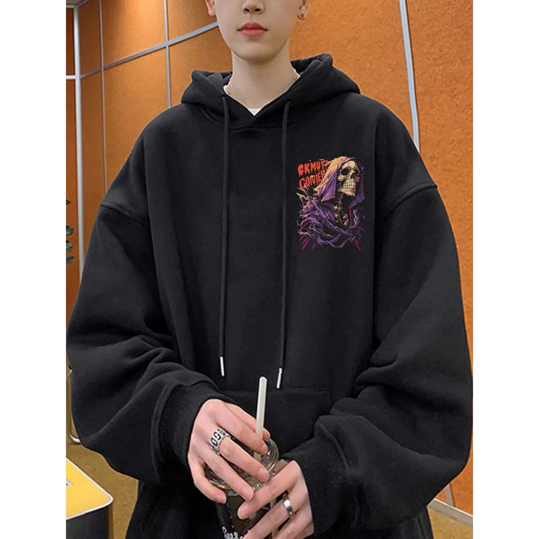 特大码300斤连帽卫衣秋冬骷髅印花潮牌oversize宽松重磅痞帅上衣