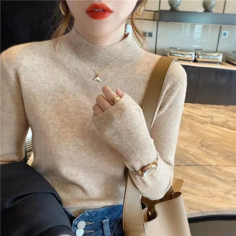 半高领毛衣女秋冬针织衫修身显瘦内搭长袖上衣百搭气质洋气打底衫