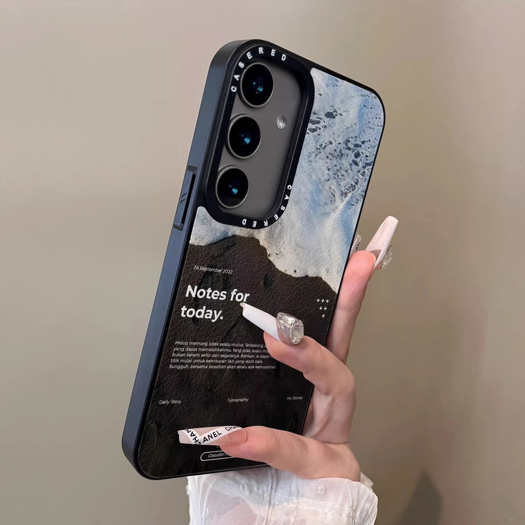 沙滩海浪适用三星GalaxyS25手机壳小羊皮s23全包防摔高级简约s24