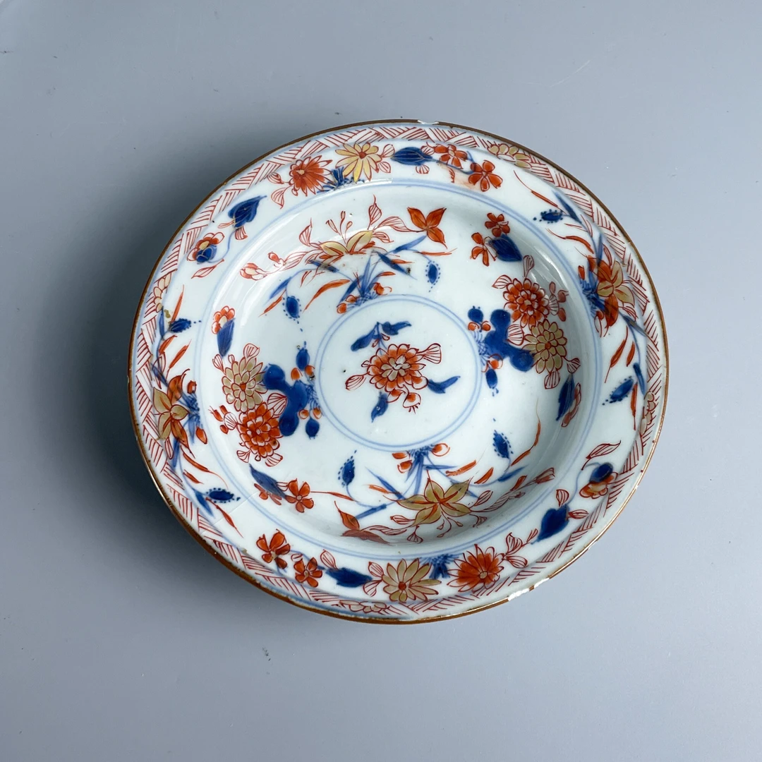 清康熙青花加彩花卉纹小盘-M25C600B179