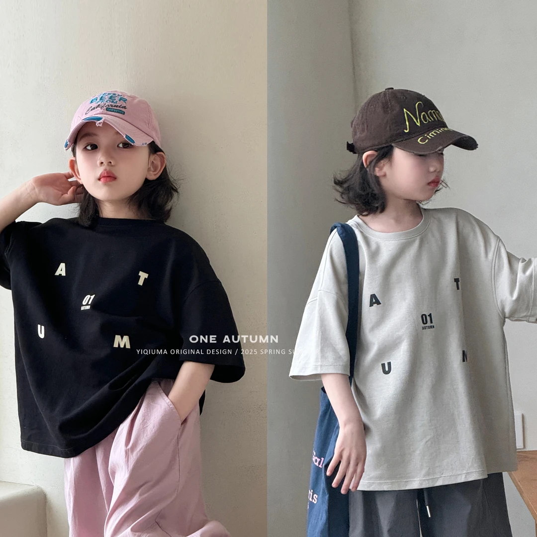 现货「壹秋.ONE AUTUMN」【酷椰】雅纱棉字母短袖T恤女童夏【GX687】