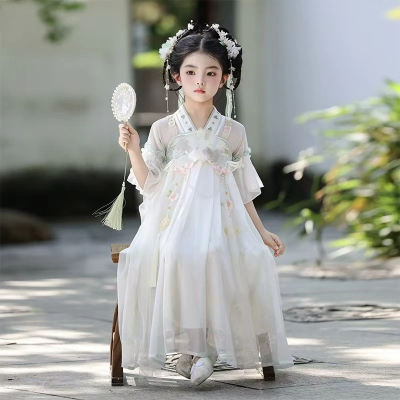 2025新款女童古风刺绣汉服秋季连衣裙儿童中国风唐装古装公主襦裙