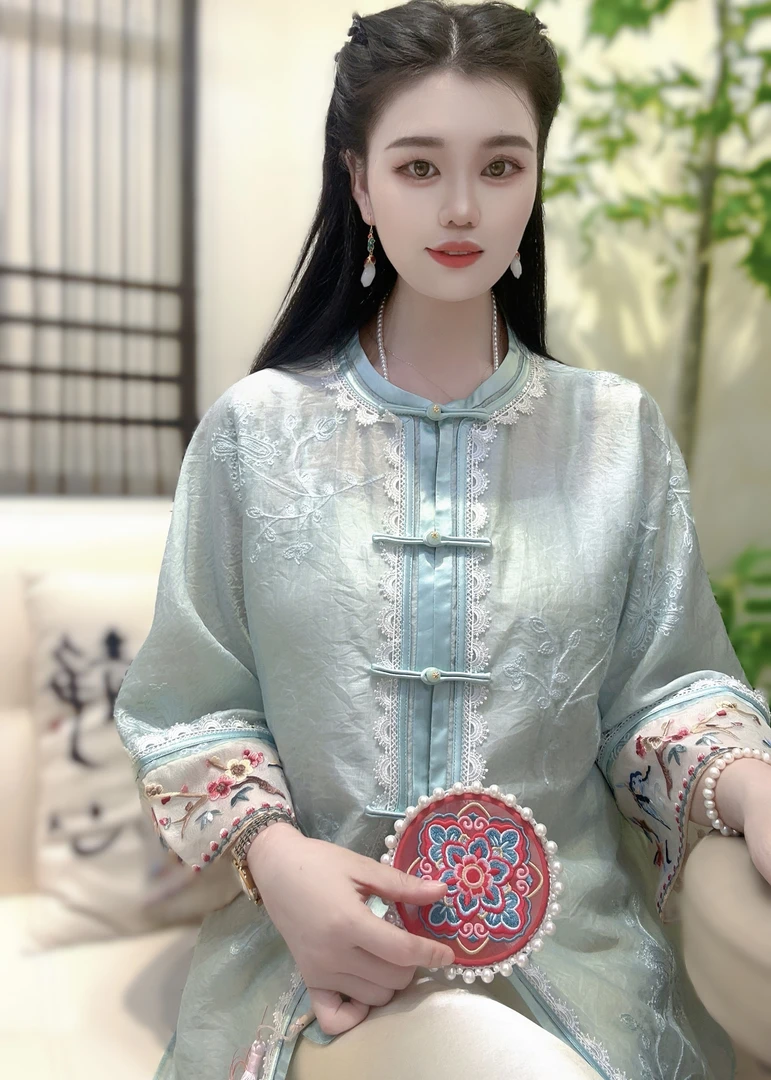 【丹妮甄选】新中式国风逃之夭夭夏款提花七分袖袖口刺绣外套-9865