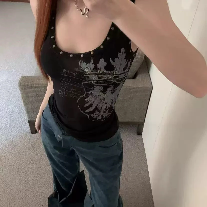 古早掐腰修身显瘦亚文化朋克风辣妹ins千禧y2k背心吊带上衣