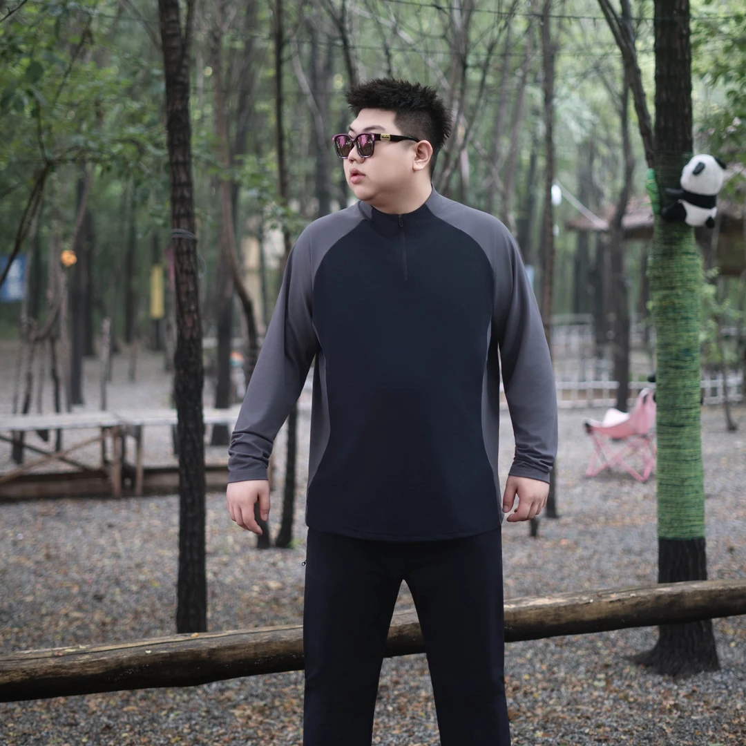 大码男装 秋季新款  撞色拉链休闲拼接卫衣2547