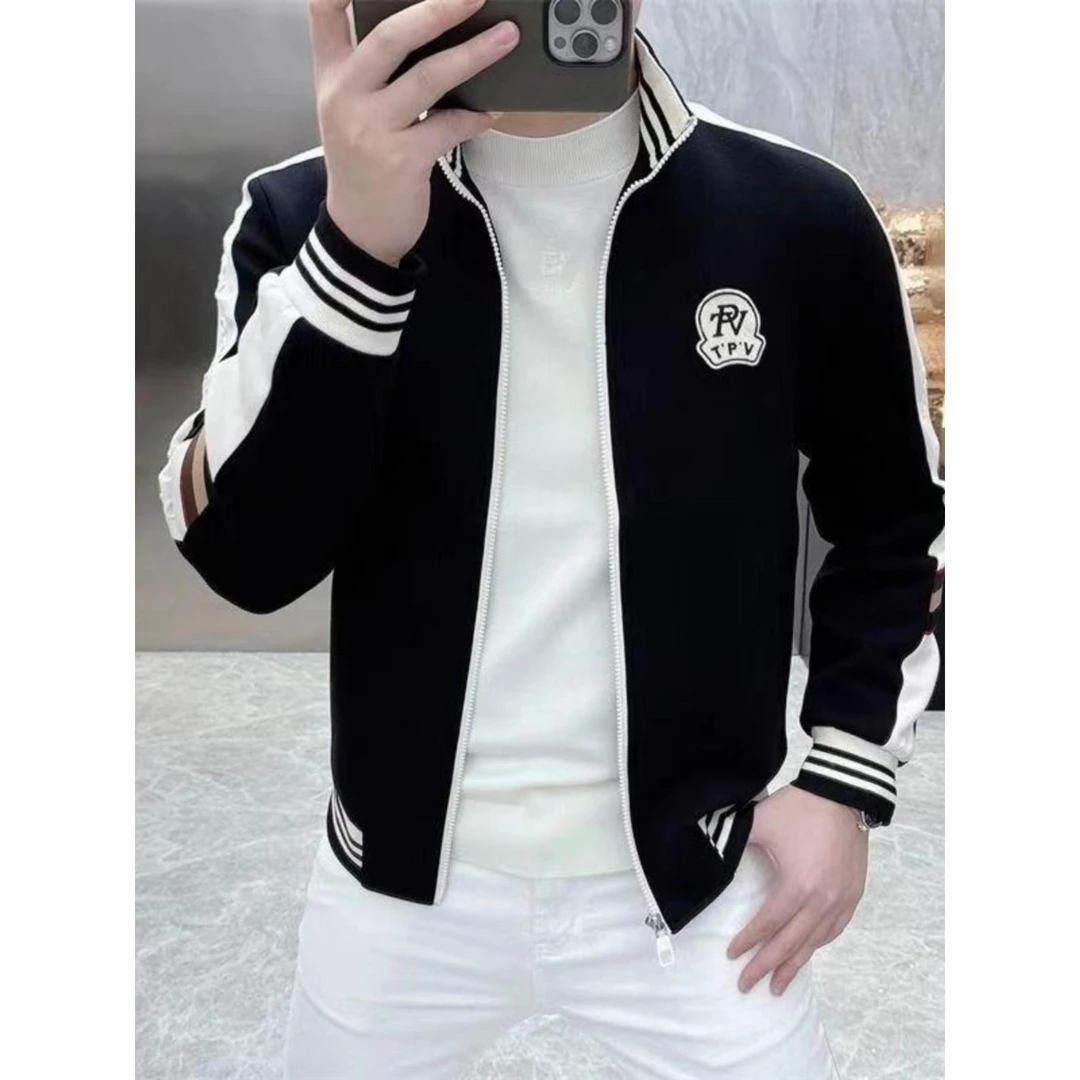 春秋冬时尚男士拼接舒适休闲夹克欧站时尚时尚帅气百搭夹克上衣