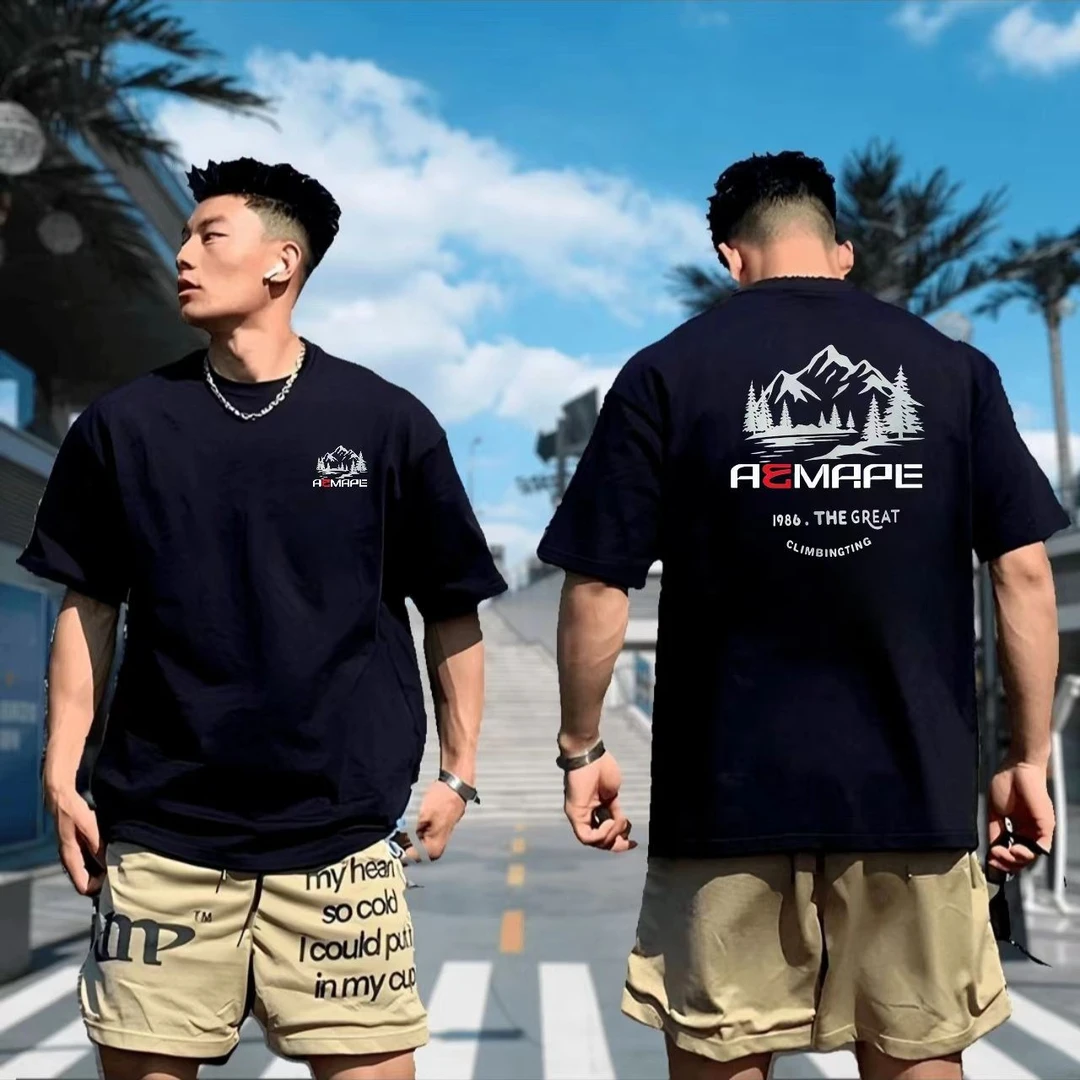 美国苹果潮流潮款男生短袖夏季印花休闲男士T恤休闲t恤轻奢纯棉