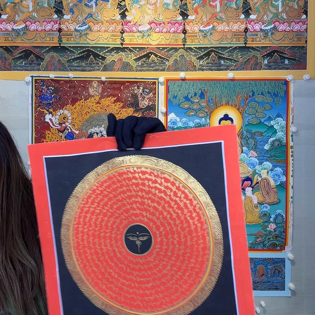 卷轴画纯手绘唐卡六字真言30厘米左右