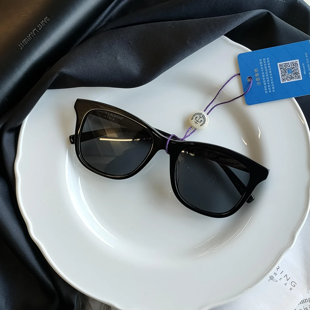 99新 YSL/圣罗兰 Azul-YSL 黑色SL 587/K /53 logo墨镜/40879