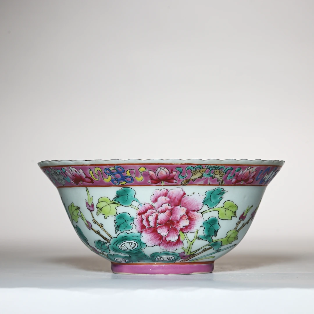 【预展专用】6213清晚期·粉彩凤穿牡丹花口碗