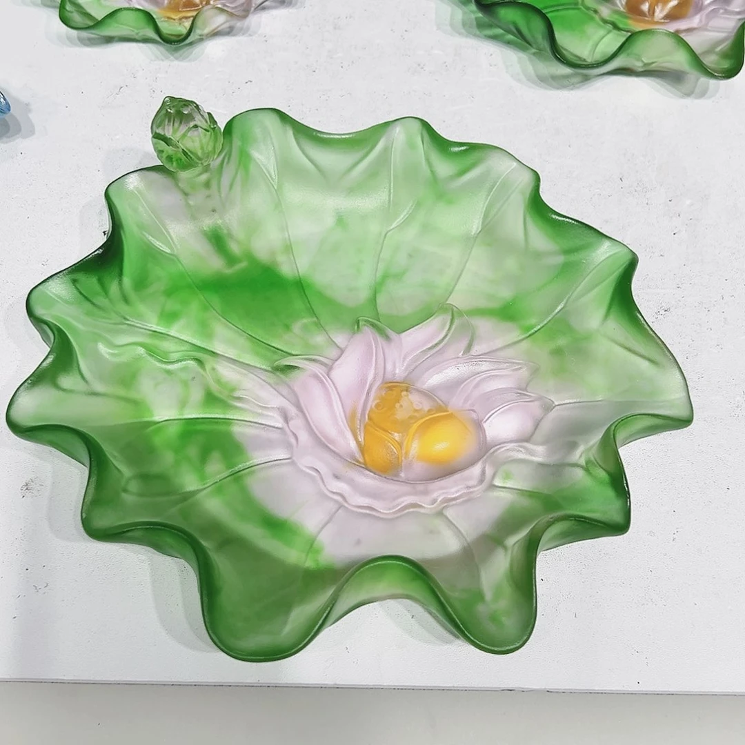 【闪购商品】手工艺品琉璃荷花果碟 大号