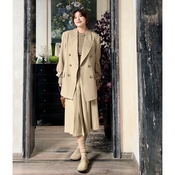 【蓓蓓姐专属】2025年早春季西装外套女蝴蝶结后开叉长裙子