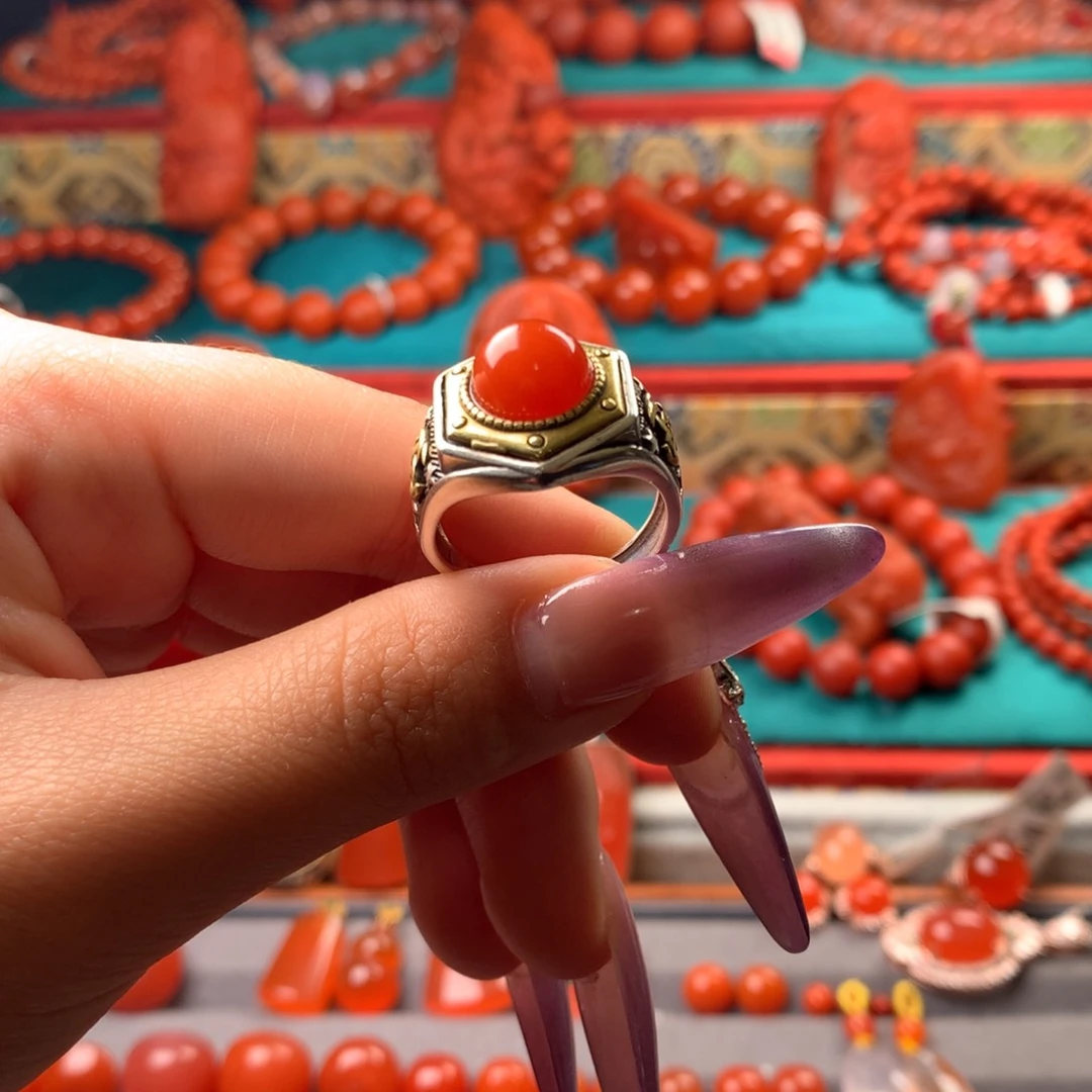 合金南红玛瑙戒指