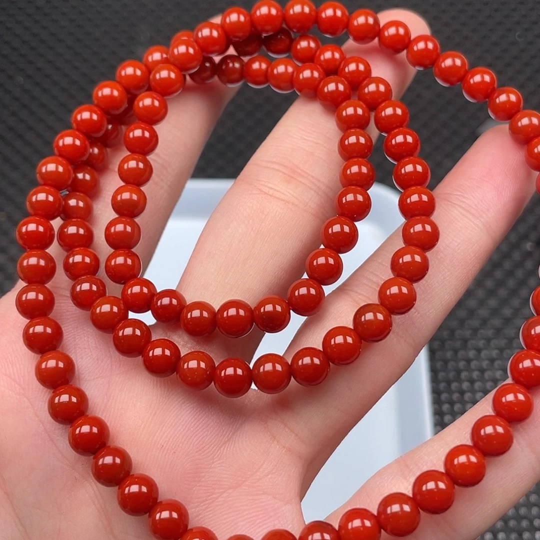 南红玛瑙未镶嵌6mm柿子红圆珠108颗长链