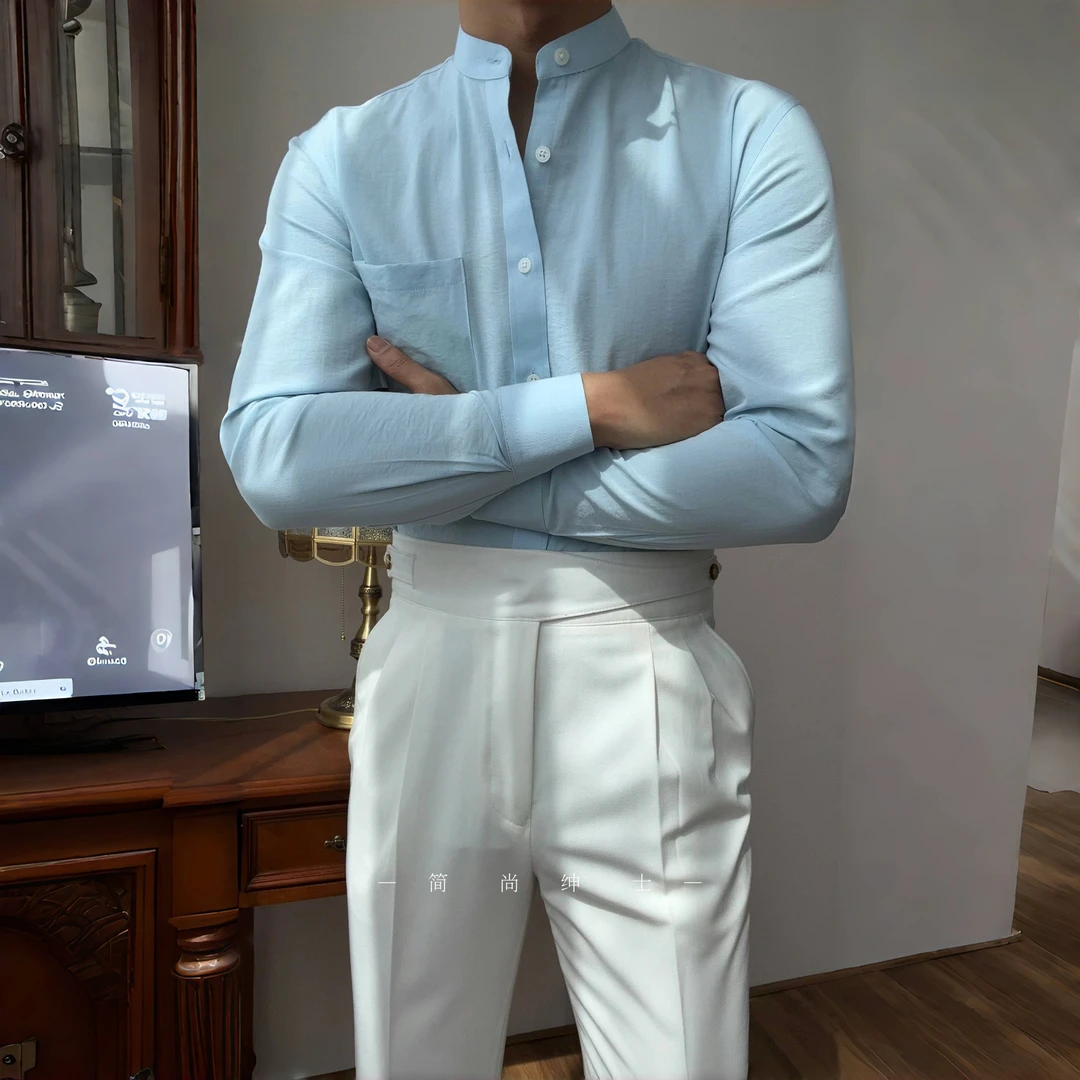 【新中式立领】男士休闲轻奢长袖衬衣简约百搭立领衬衫3303