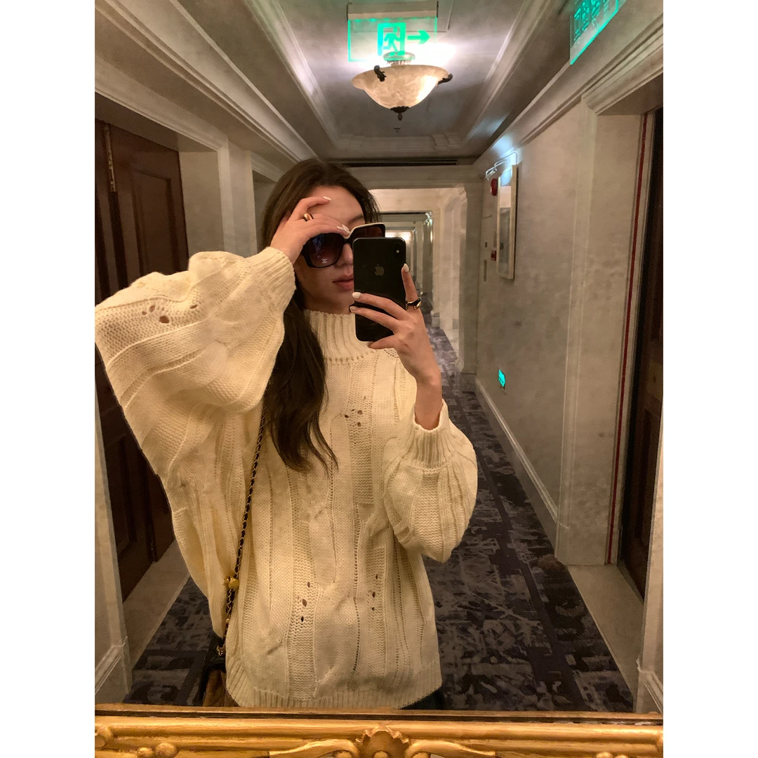 Gakee【廓形之诗】极简风毛衣设计感圆领慵懒复古毛衣M38065GK53