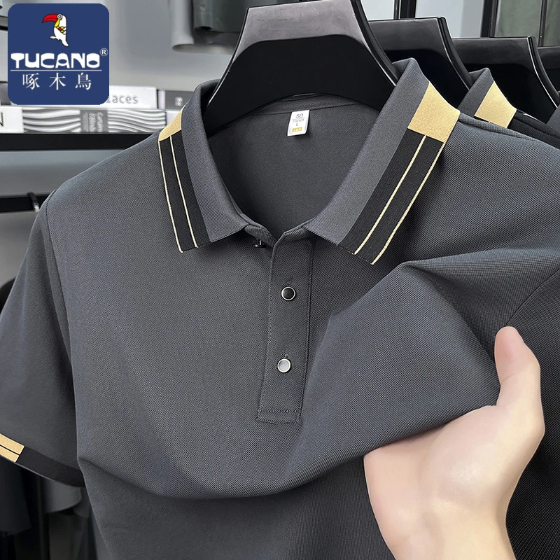 啄木鸟高级感夏季短袖t恤男士高档翻领POLO衫透气吸汗休闲上衣男