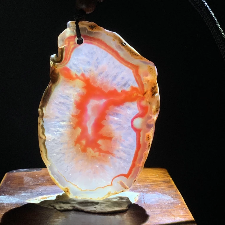 巴西玛瑙切片吊坠橘红色画面意境毛衣链515尺寸55/36/6mm
