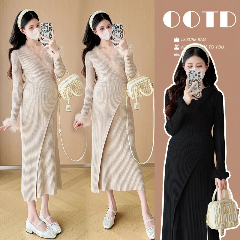 小个子孕妇装修身显瘦孕妇毛衣裙百搭打底连衣裙中长款网红裙子女