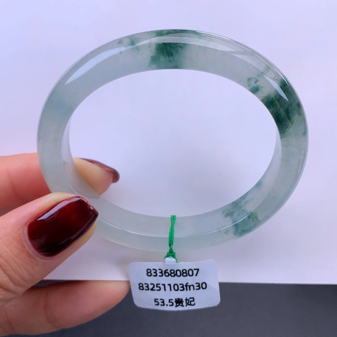 翡翠未镶嵌手镯冰飘花贵妃手镯（细纹）