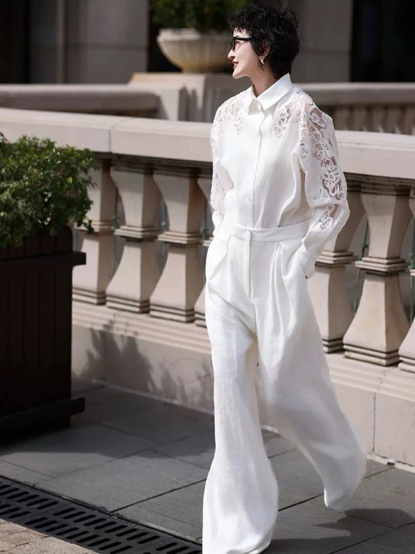 重工刺绣镂空蕾丝拼接套装