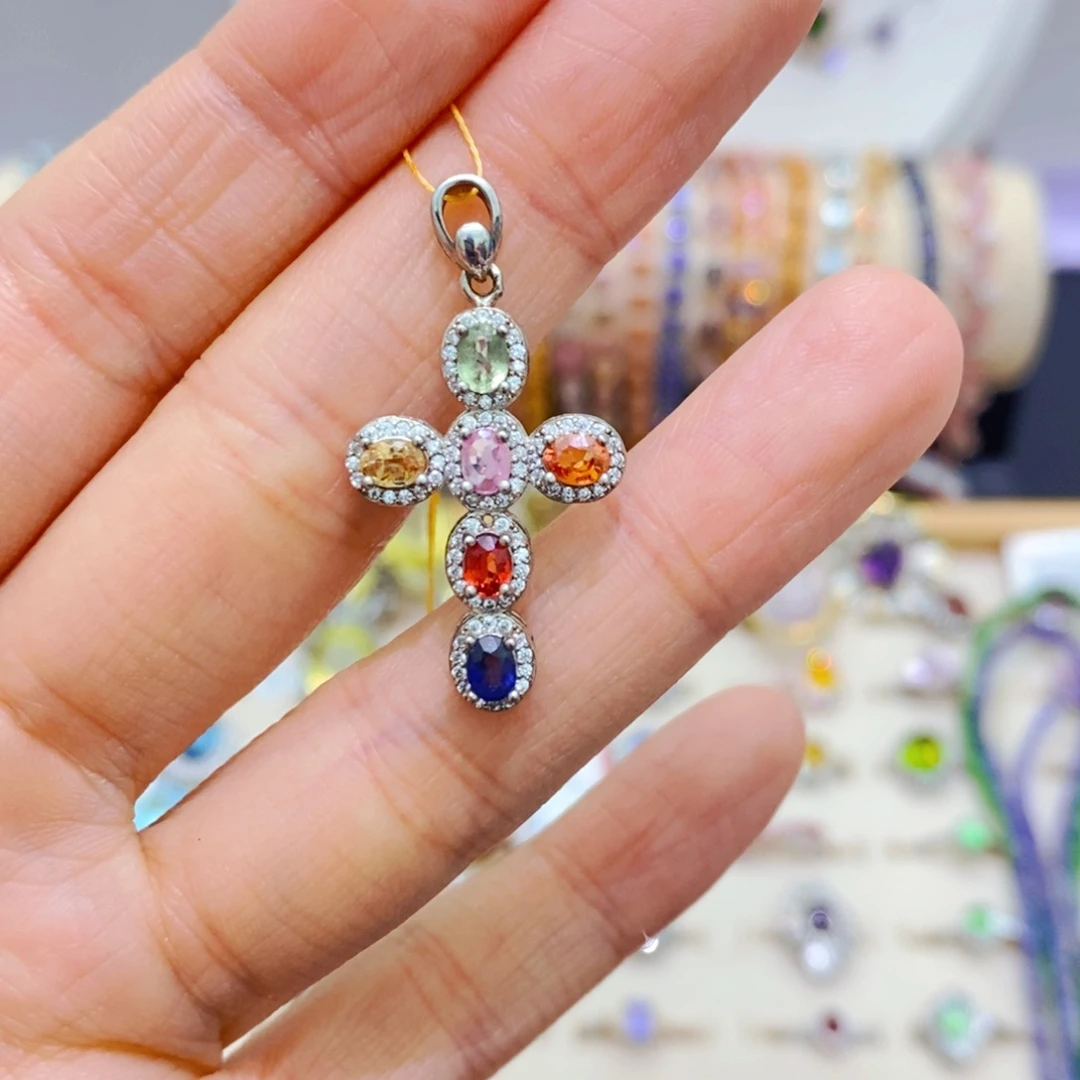 蓝宝石吊坠(不含链)银S925镶嵌