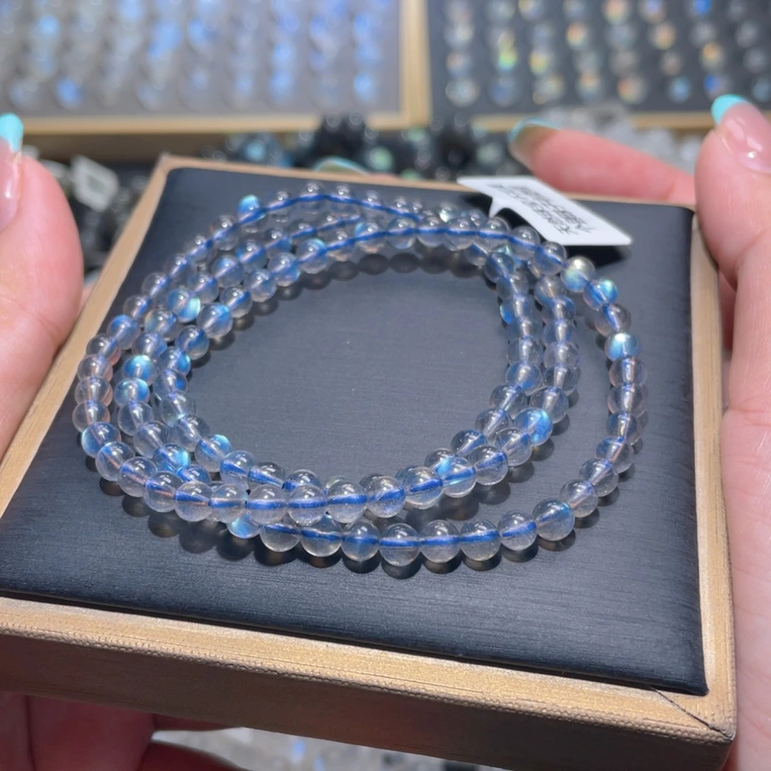 长石未镶嵌手链灰月光手链多圈5mm