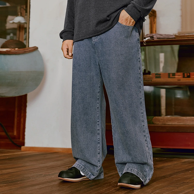 NMAX大码潮牌男装25年秋季复古水洗拼接设计直筒牛仔长裤FNU017