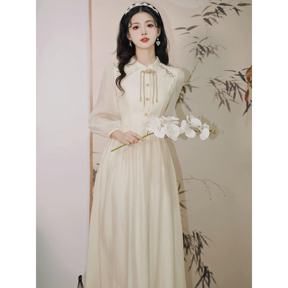 裙子女小众设计感国风款彩绣腰封显瘦气质连衣裙新中式洋气设计感