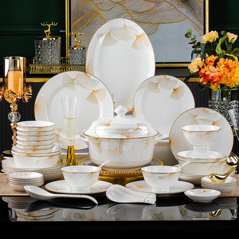 爱与和平【幸福时光122件10人用餐配置】景德镇陶瓷碗碟盘餐具套装