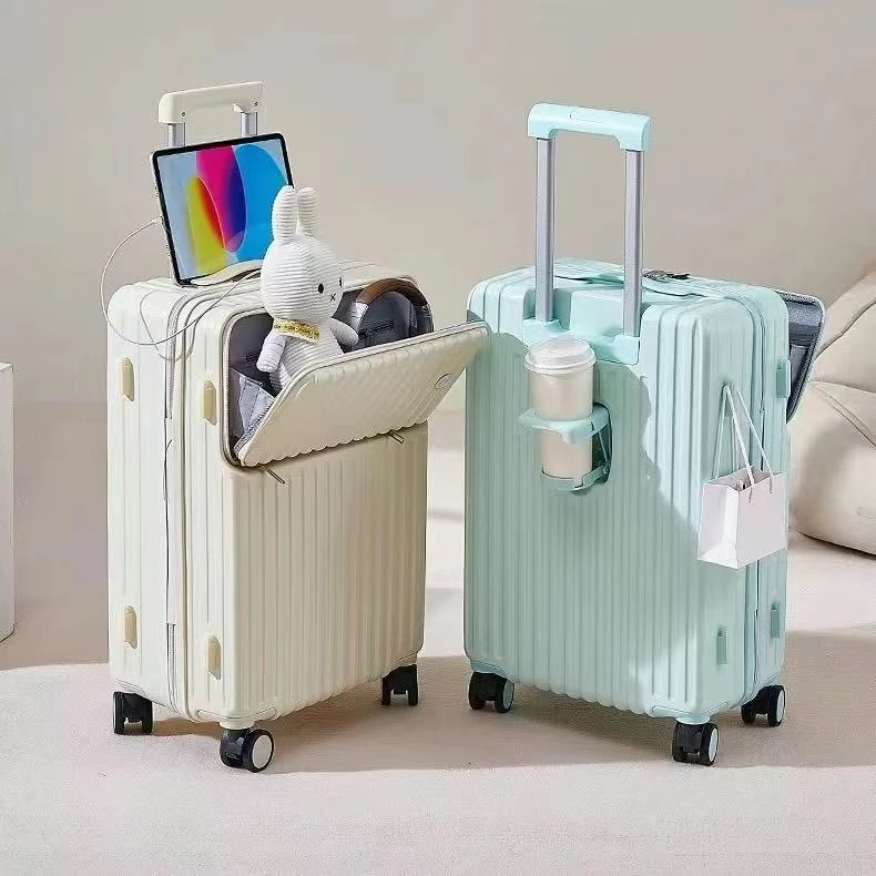 新款高颜值学生多功能前开口拉杆箱静音万向轮30大容量旅行密码箱