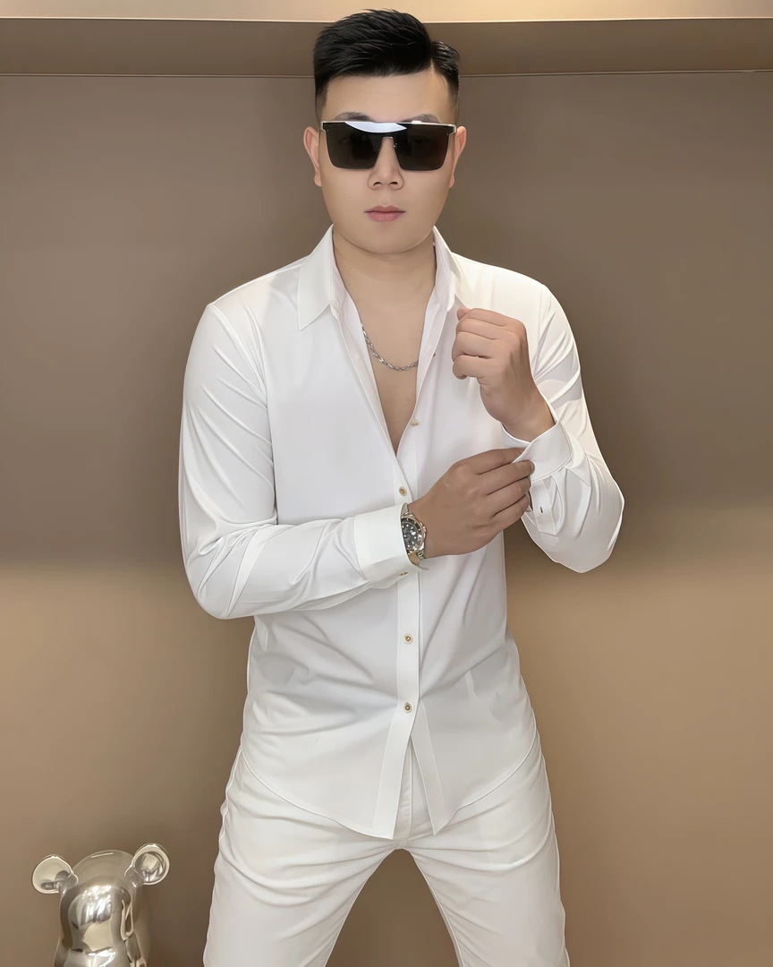 【泡面锅男装】新款高品质钻扣净版弹力无痕男士修身长袖衬衣 W88