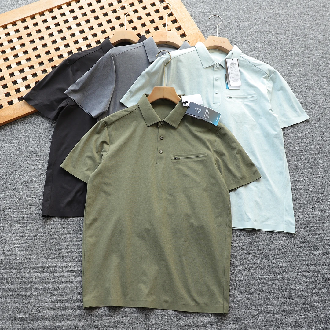 日单 男士无缝压胶翻领短袖polo衫夏季新款 胸前口袋