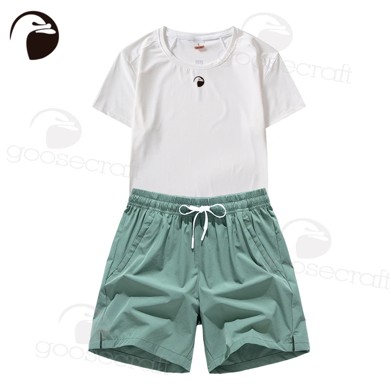 亚洲鹅goosecraft夏季薄款速干运动套装时尚宽松休闲运动T恤短裤