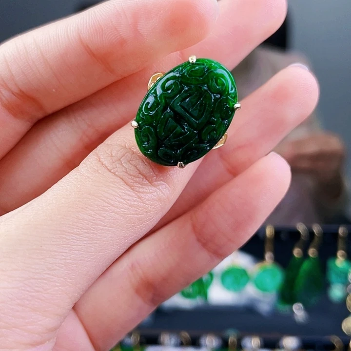 翡翠戒指银S925镶嵌饰品