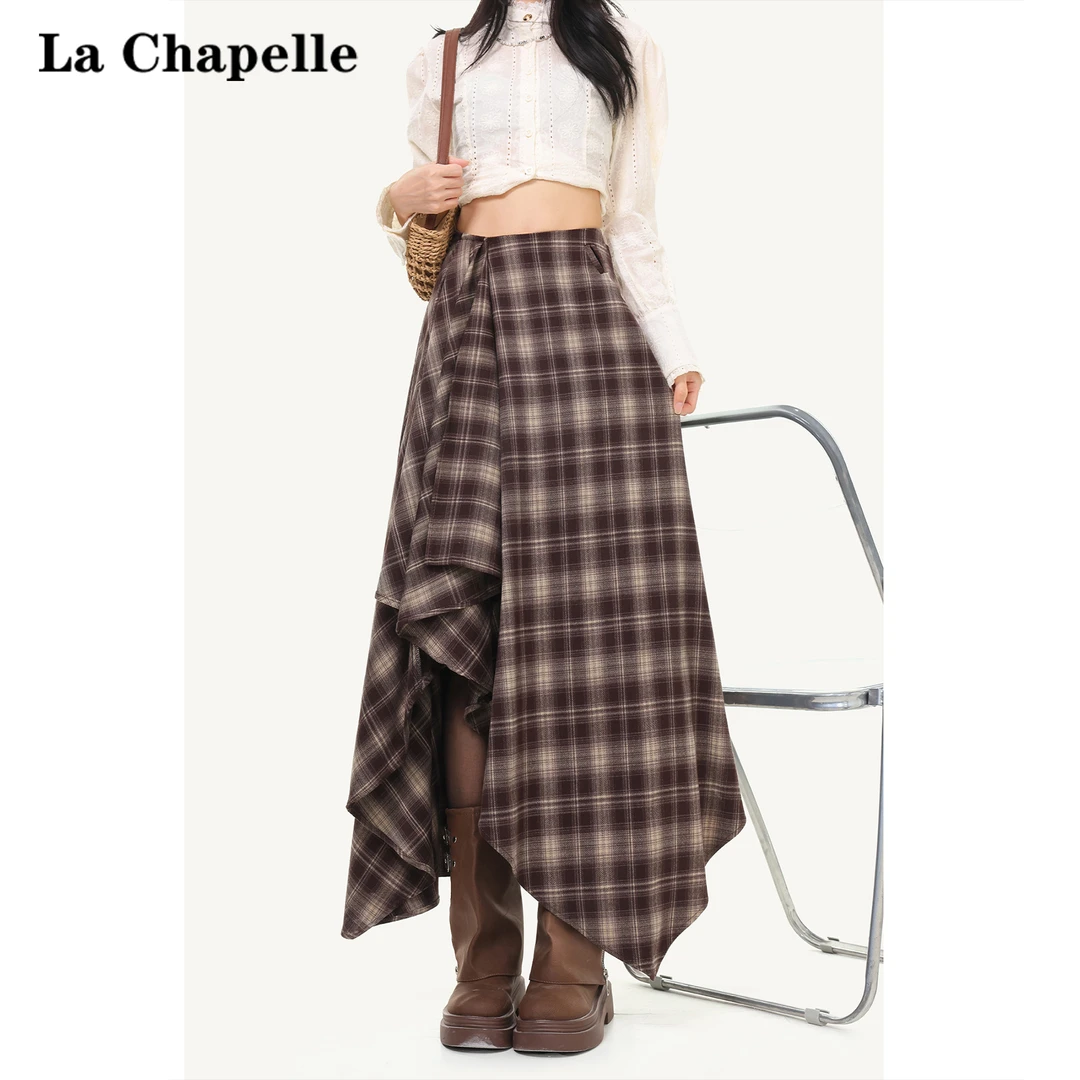 拉夏贝尔高腰休闲半身裙女冬季2025新款遮胯显瘦a字中长款伞裙女