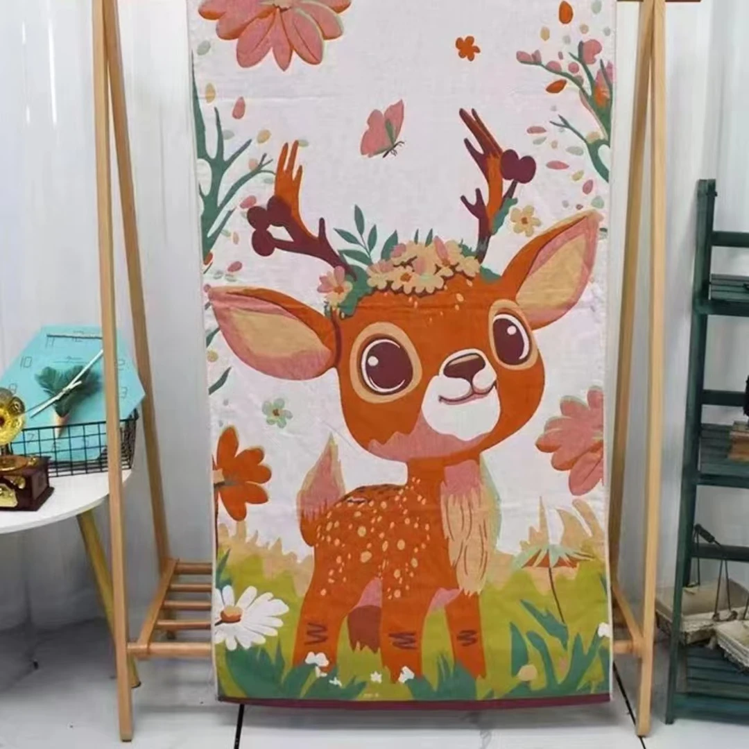 特价纯棉纱布浴巾--花朵小鹿70*150（2）