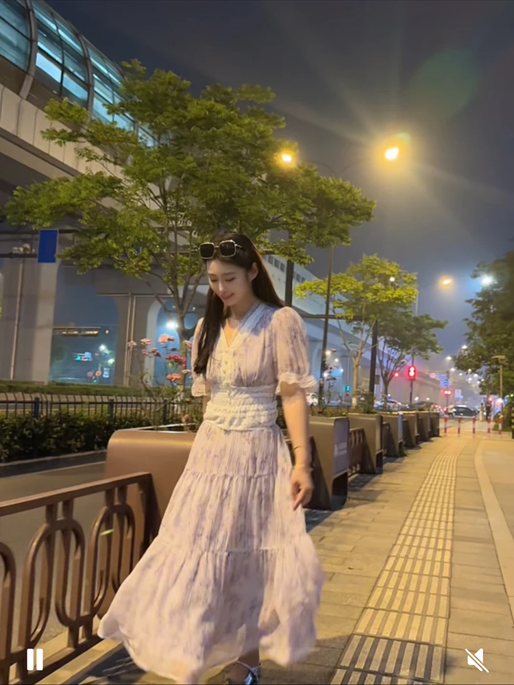 梦游仙境2025夏季新款原版定制重工刺绣国风气质温柔小香时尚套装