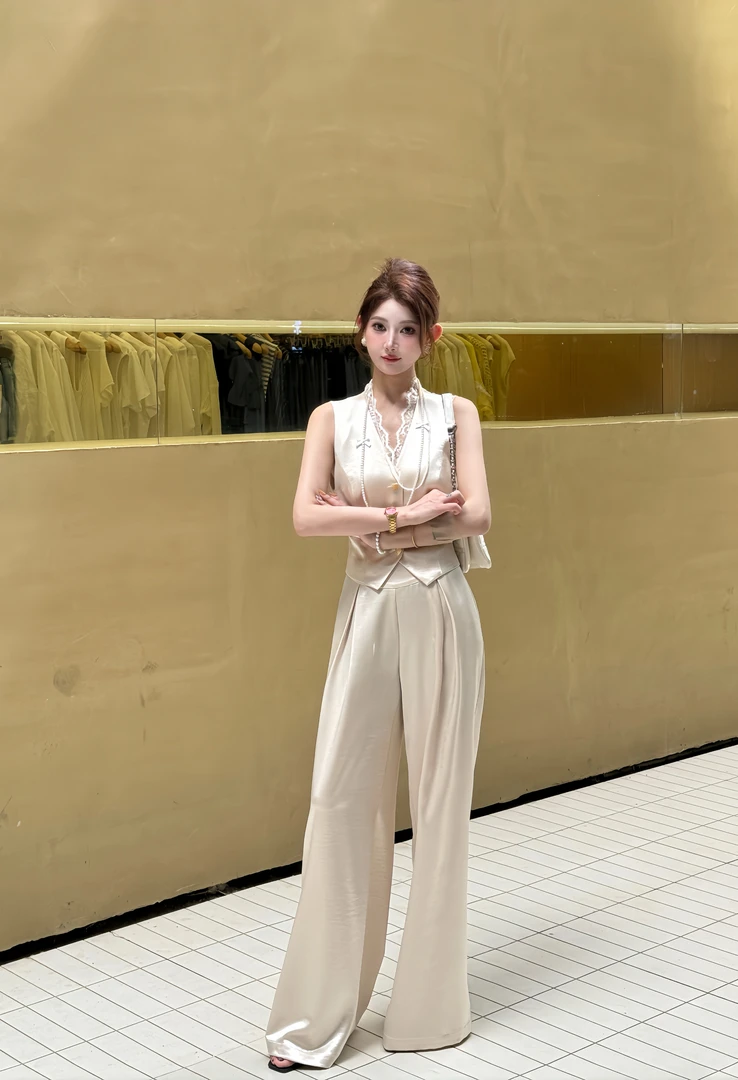 【精选优品】新款轻奢通勤休闲马甲上衣时尚阔腿裤套装25517