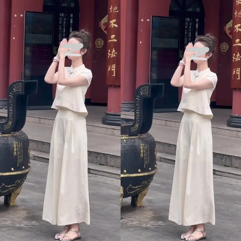 【现货】禅意新中式国风套装女2025夏季新款显瘦阔腿裤两件套