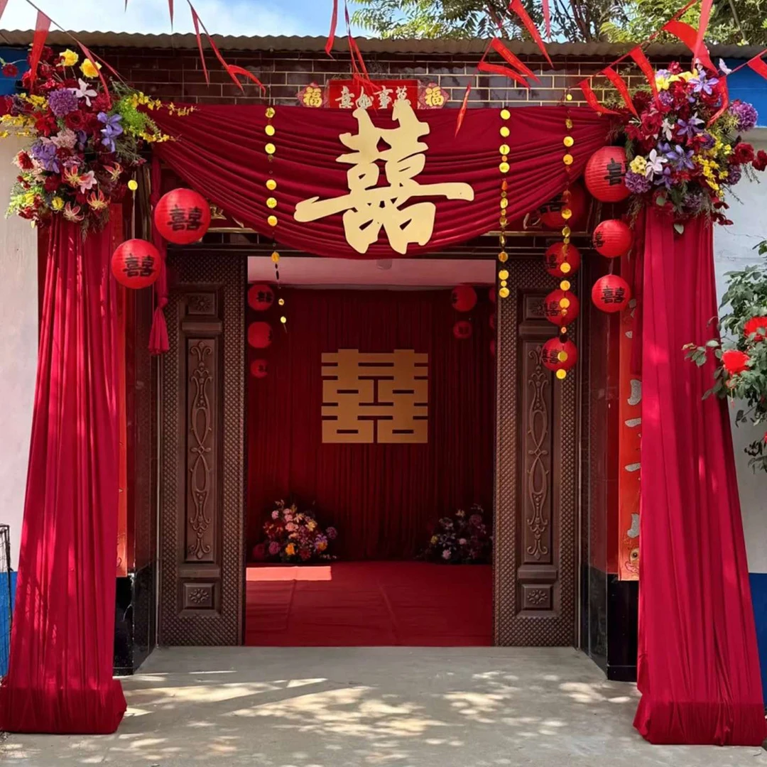 农村院子庭院布置自建房2026新款大门口婚房婚礼装饰布幔全套新款
