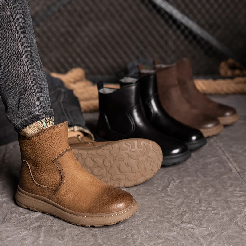 男女同款冬季防寒羊皮毛一体马丁靴厚底拉链款男靴雪地靴7866-10