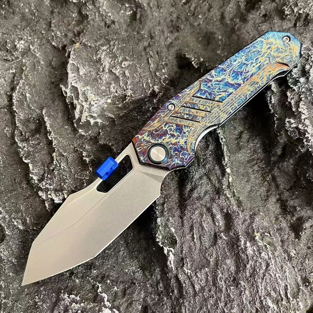 渔人  奥地利M390粉末钢烤蓝钛合金手柄高硬度水果刀